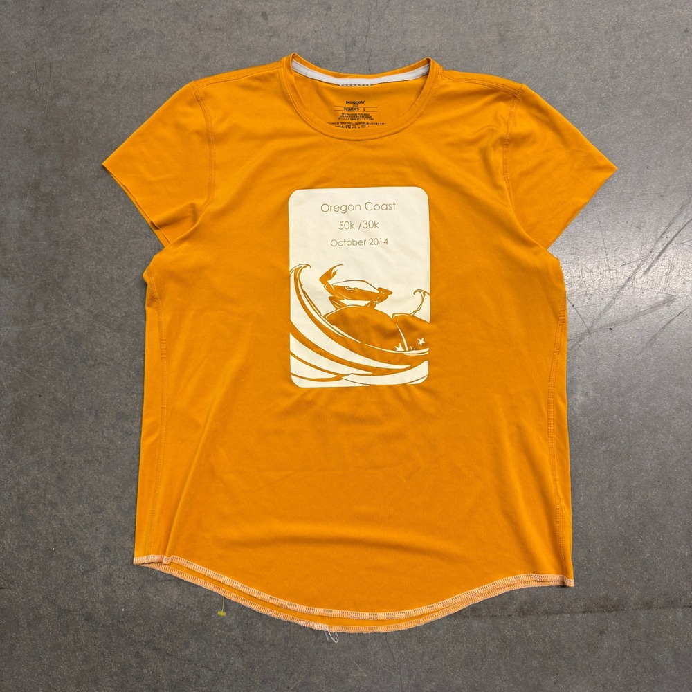 Patagonia Womens Capilene 1 Silkweight T-Shirt Orange Oregon Coast 50k 30k L